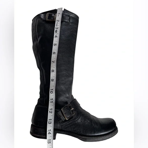 Frye Tall Black Veronica Slouch Black Leather Riding Boots Buckles Size Sz 6.5 - Picture 13 of 16